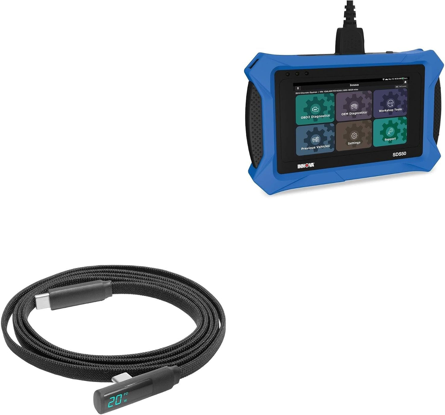 BoxWave SDS50 (5 (4ft) (100W), Cable Compatible with Innova SDS Tech Level Diagnostic in) - PowerDisplay PD Right Angle