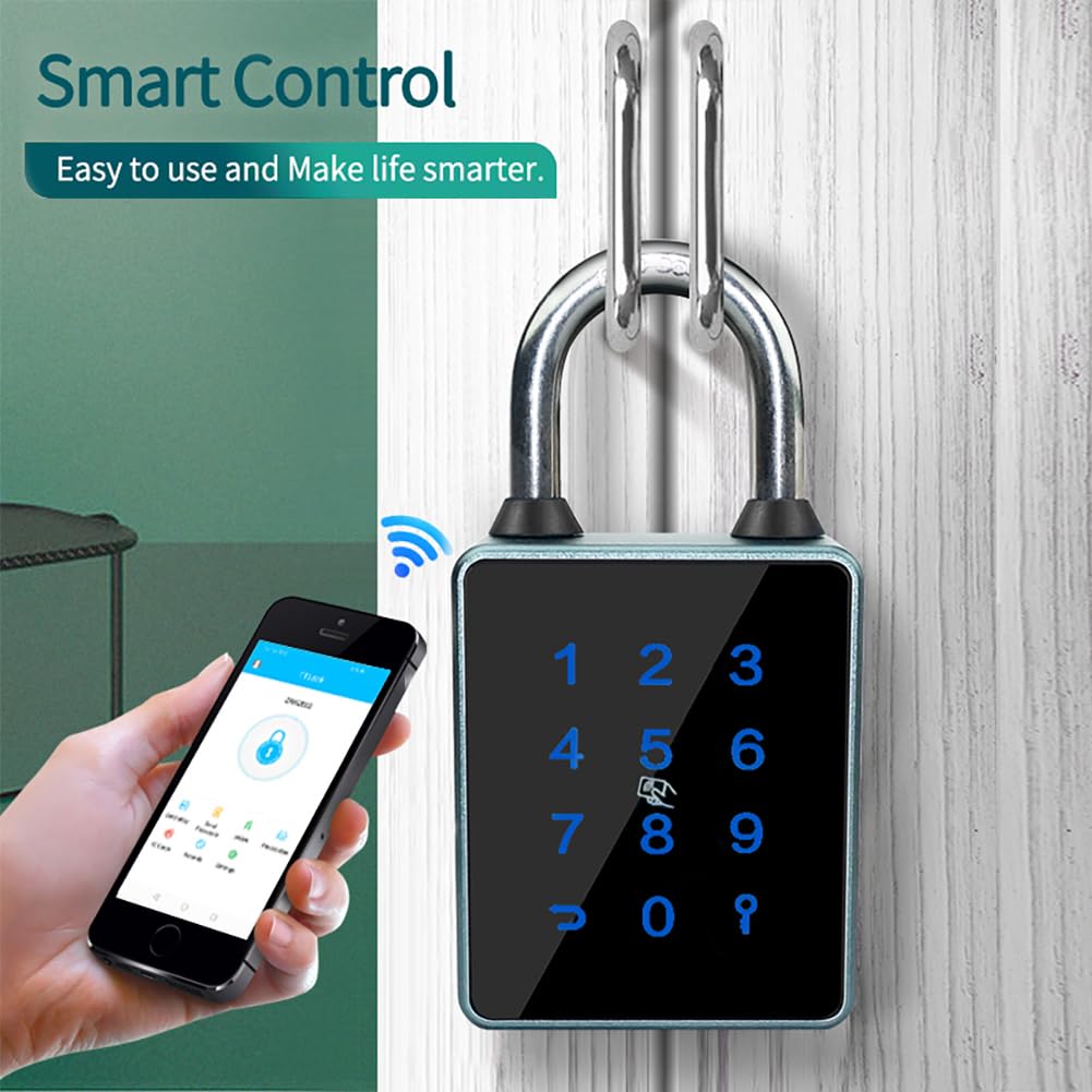Combination Smart Padlock with Key Backup, Bluetooth Touchscreen Keypad Electronic Padlock App Controlled, Waterproof, 7.5mm Schackle Suitable for Gate Gym Warehouse Suitcase School Fence
