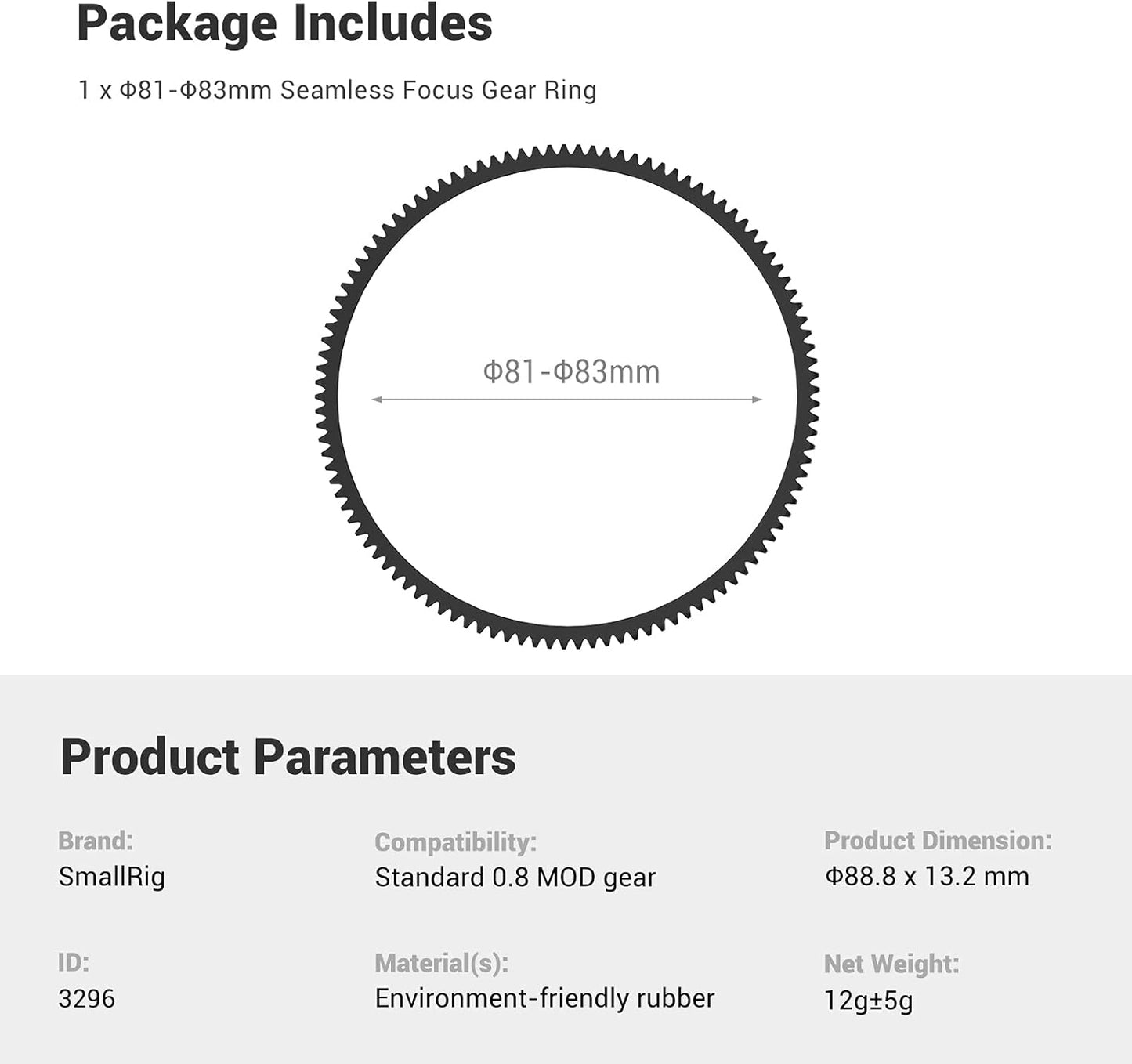Seamless (81mm 83mm) 3296 SmallRig Focus Gear Ring