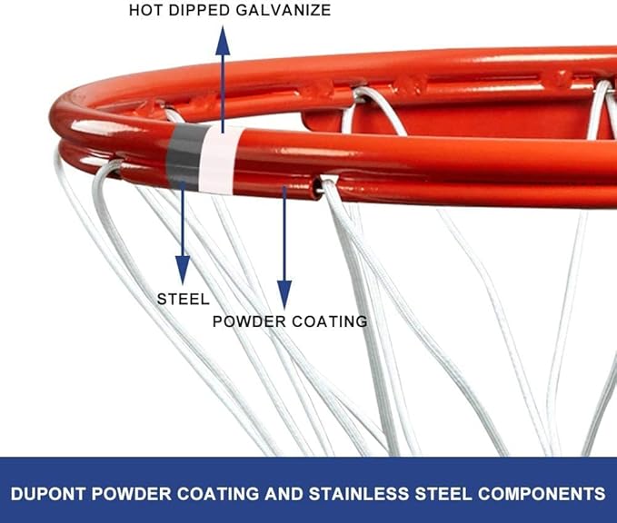 Professional 180º Heavy Duty Breakaway Basketball Rim，18 inch Single Spring Flex Rim Goal Replacement fit Indoor and Outdoor Backboard