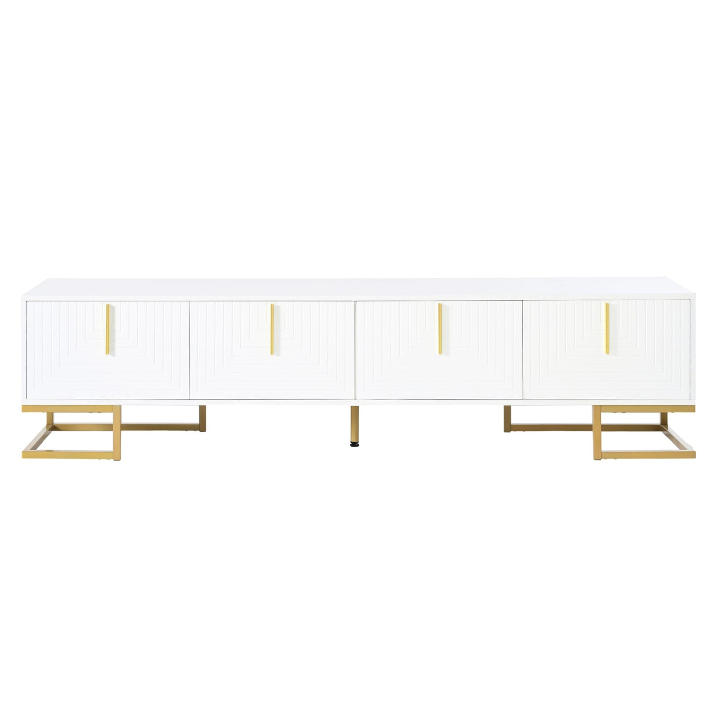 Ball & Cast Modern TV Stand with Storage Cabinets for TVs up to 80", Luxury Media Console w/Metal Legs & Gold Handles,Geometric Lines & Adjustable Shelf,Entertainment Center for Living Room,White