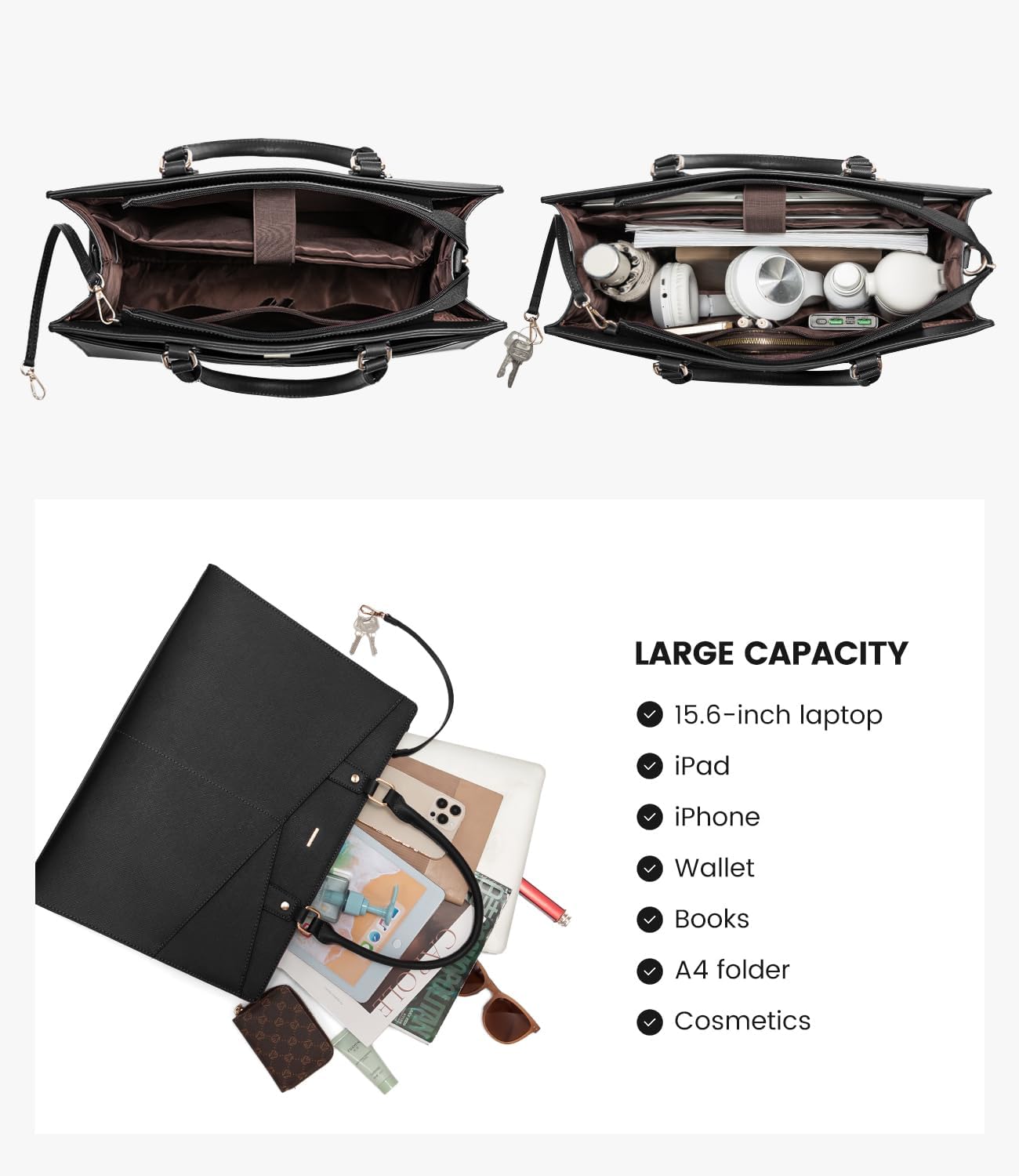 LOVEVOOK 17.3 Inch Laptop Tote Bag for Women, Leather Business Office Work Bag Computer Briefcase with Small Clutch fit