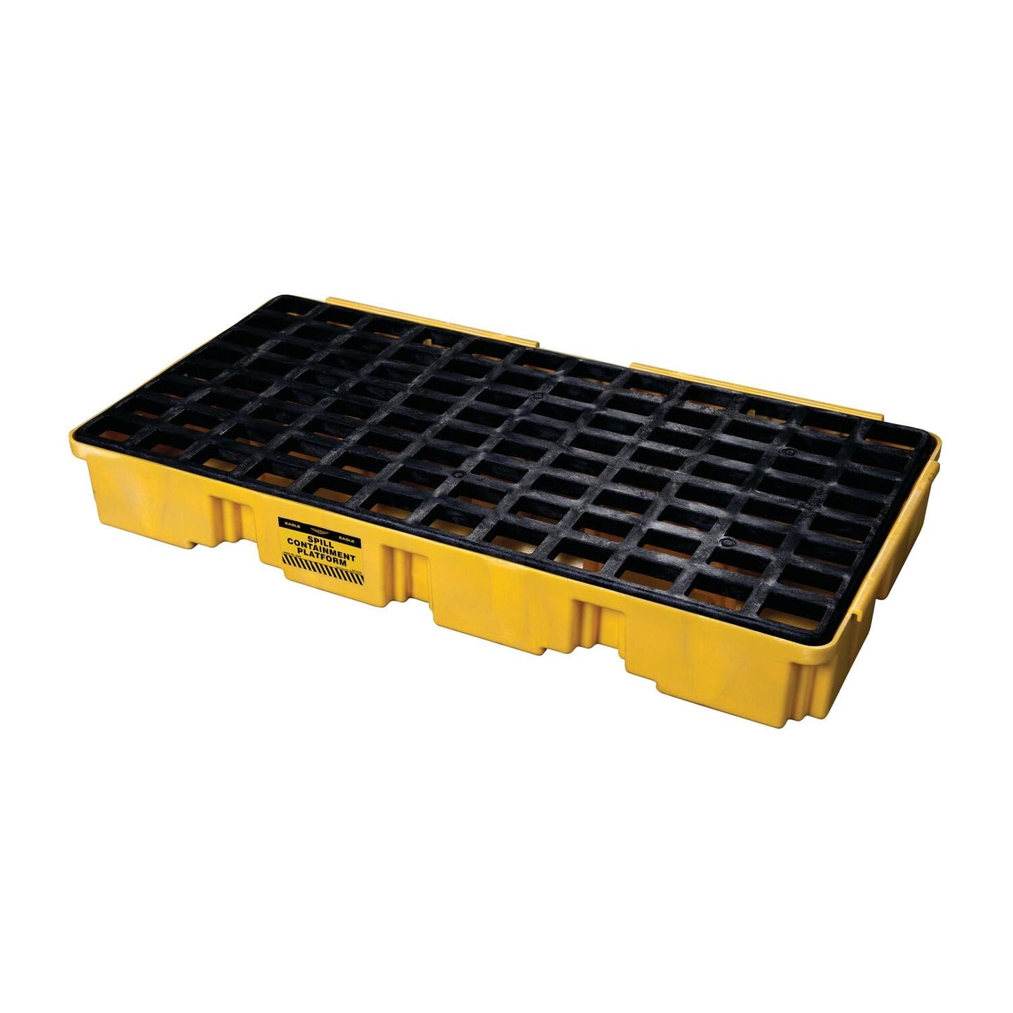 Eagle 2 Drum Spill Platform with Drain and Forklift Pockets, 26.25"x51"x6.5", 30 Gallon Sump, 5,000 lbs. Load Capacity Containment Tray, Made in USA, Yellow, 1632D