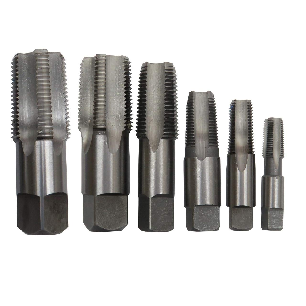 Drill America DWTHS1/4-1-1/4SET 6 Piece NPT Pipe Tap Set in Wooden Case (1/4 ", 3/8 ", 1/2 ", 3/4 ", 1 " and 1-1/4 "), High Speed Steel, DWT Series,Small