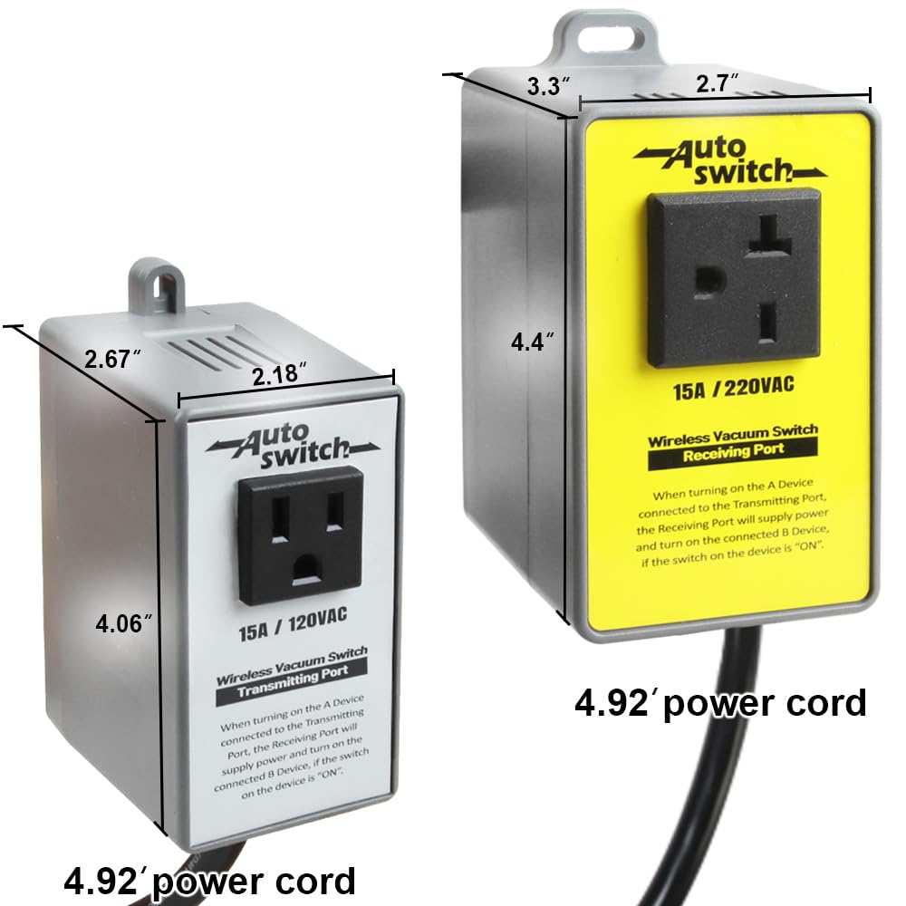 O'SKOOL Wireless Transmitting and Receiving Electrical Outlet Switch for Dust Collection, Transmitter 120V and Receivers 220V Plug, PTA17