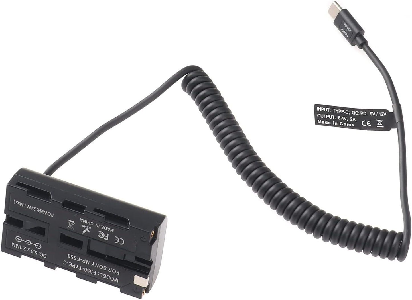 FocusFoto NP-F550 Dummy NP-F970 NP-F570 NP-F750 NP-F770 F960 F530 F330 USB-C to Battery Adapter Cable for Sony to Power