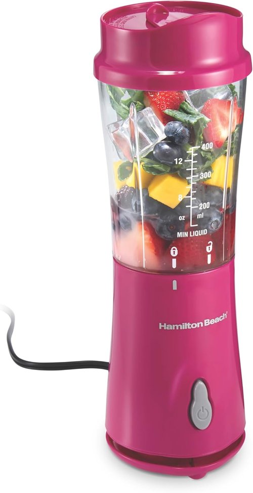 Hamilton Beach Portable Blender - 14 Oz BPA-Free Travel Cup & Lid | Durable Stainless Steel Blades for Smoothies & Shakes