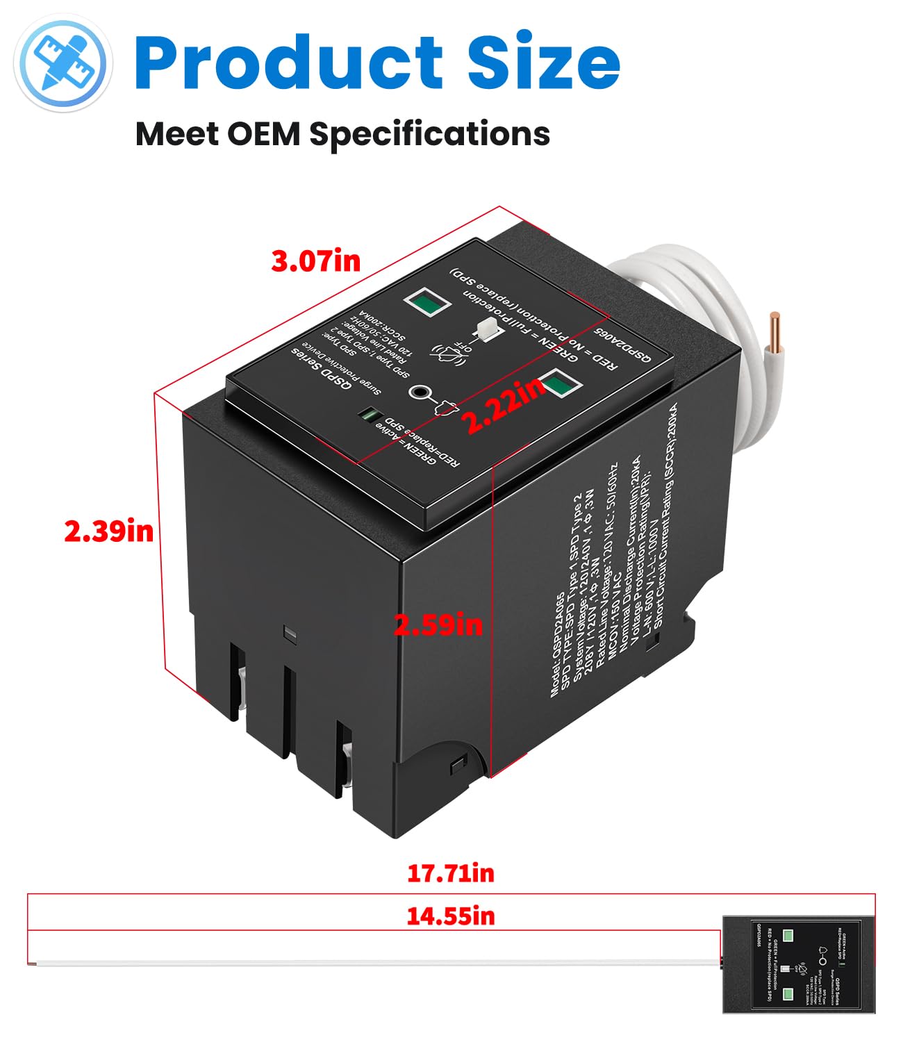 Replacement for Siemens QSPD2A065P Plug-in Surge Protection Device, 2-Pole 65kA 120/240V, 1Ø, 3W, Fits Siemens Type QP Load Centers, Whole House Power Spike Protection, LED Indicator & Audible Alarm