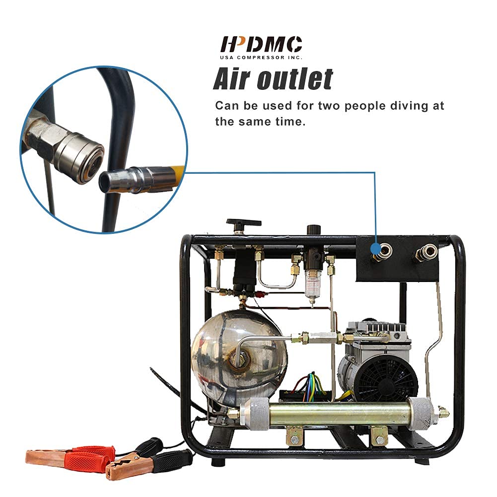 HPDMC Oil-free Dive 12V 550W Air Compressor System Vacuum Pump with 1x50 FT Hose & 1xRegulator / Respirator for Snorkeling Diving