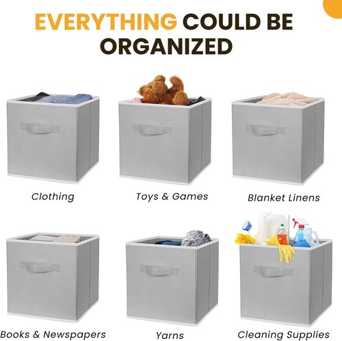 Criusia Large Storage Cubes - 13x13 Fabric Bins Set of 10 | Collapsible Grey Organizers with Dual Handles