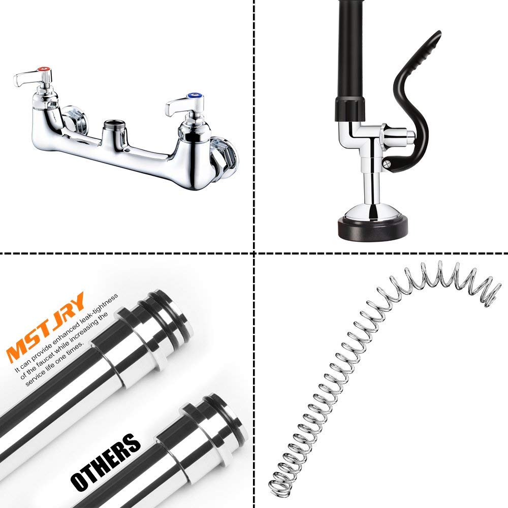 MSTJRY Commercial Faucet with Sprayer 20" Height, 8" Center with 8" Spout Commercial Wall Mount Kitchen Sink Faucet Pre Rinse Sprayer,for 1/2 Compartment Sink (Polished Chrome,Brass)