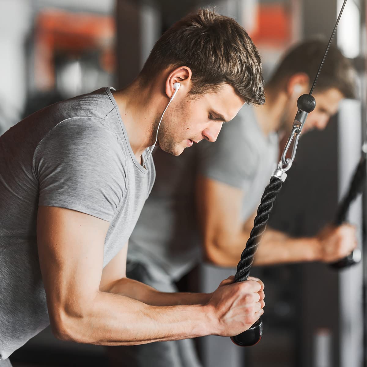 EnriQ Tricep Rope Pull Down,Heavy Duty Triceps Kit Easy to Grip & Non Slip Cable Attachment Ideal for Home Gym Face Pulls Tricep Push Down Rope System (A.2 Pack Single Grip)