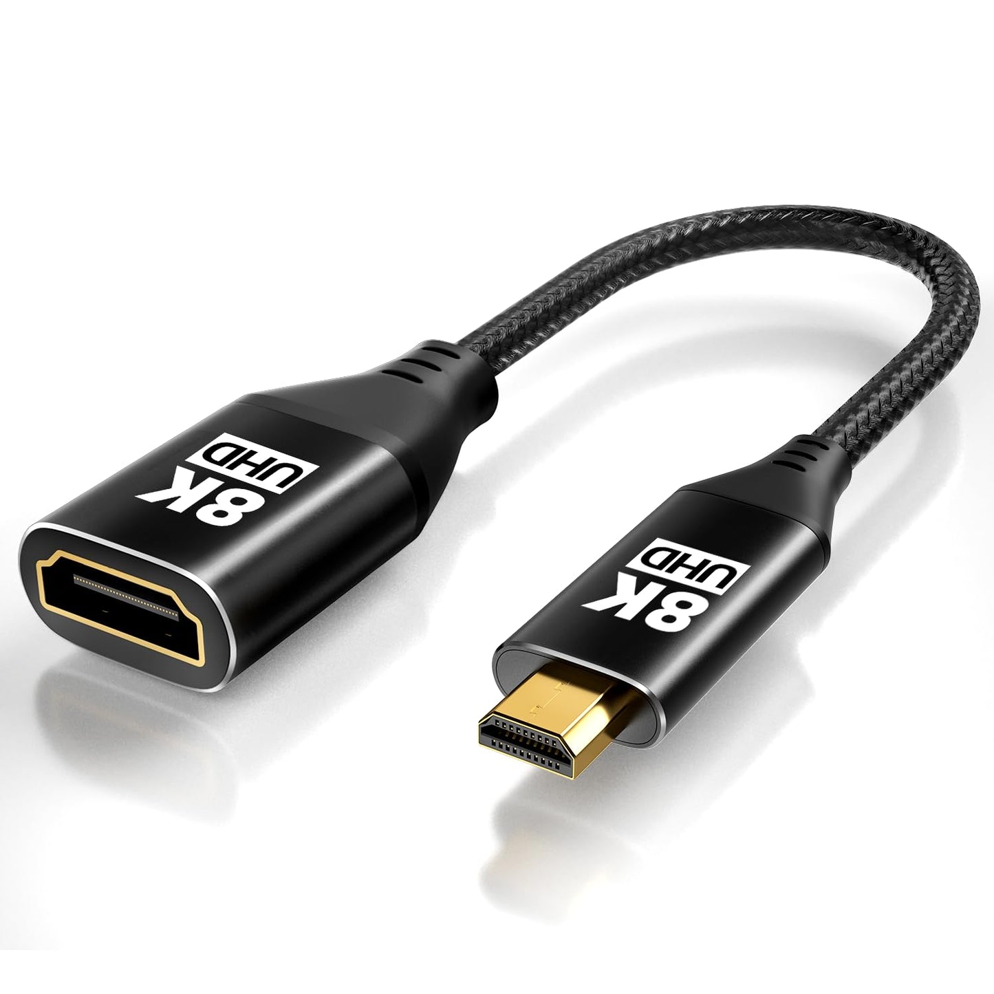 KOMGILK 8K 8K@60Hz, 4K@120Hz 3D 48Gbps Micro HDMI to HDMI Adapter, Micro HDMI Male to HDMI Female Cable with HDR High