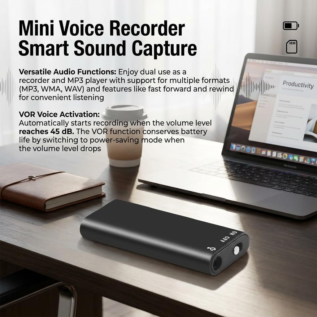 Generic (32GB) Mini Voice Recorder Smart Sound Capture, Long Battery Life, Voice Activated Recorder, Voice Activated