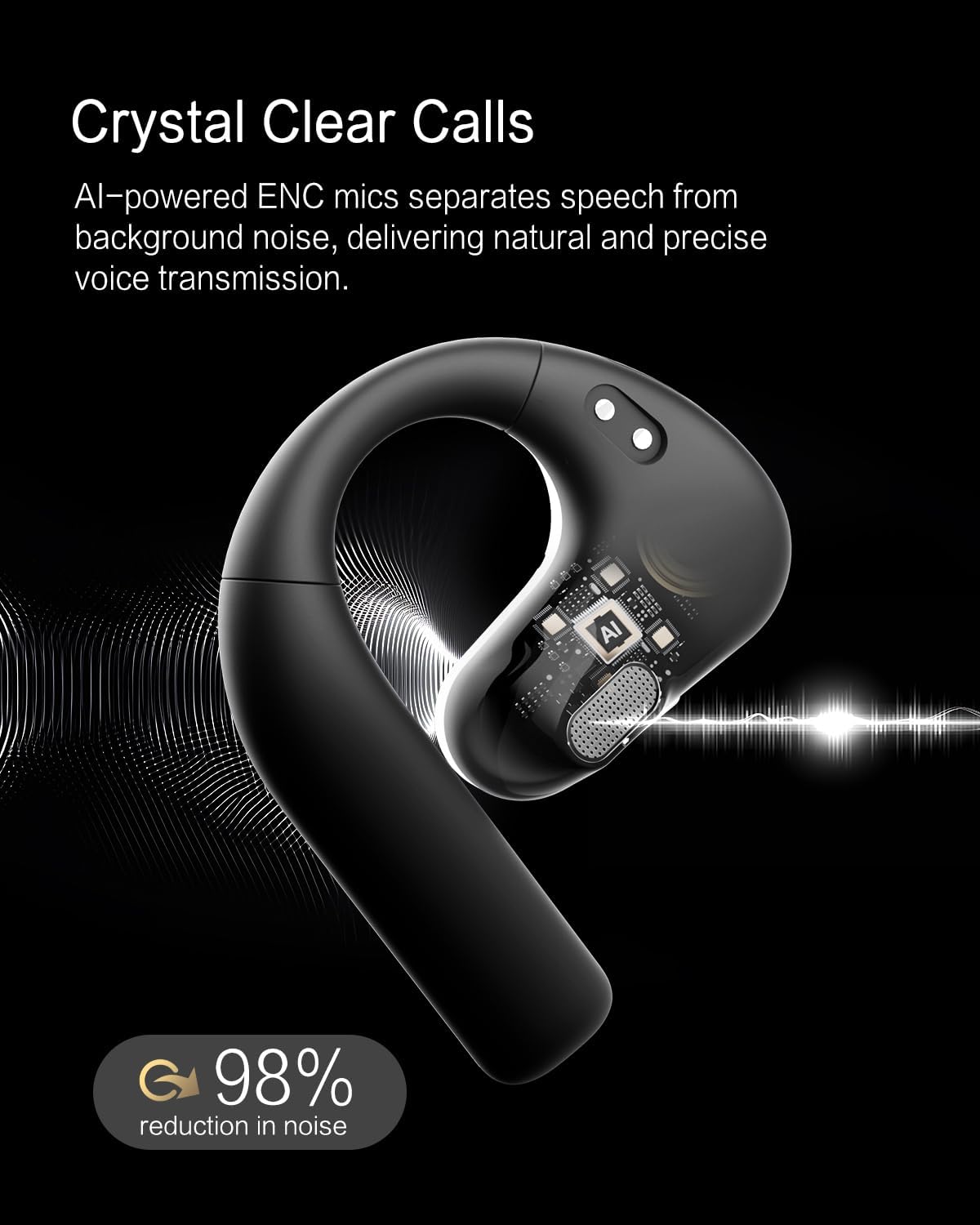 5.4 w/16.2mm 50H 3 IPX5, Open Ear Headphones, Dynamic Bass Boost Bluetooth Air Conduction Wireless Earbuds Large