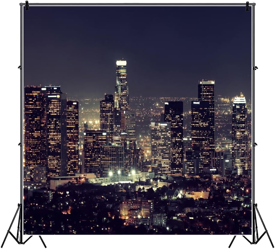 Laeacco 8x8FT City Backdrop Modern City Night View Photography Backdrops Urban Cityscape Lights Skyline Kids Baby