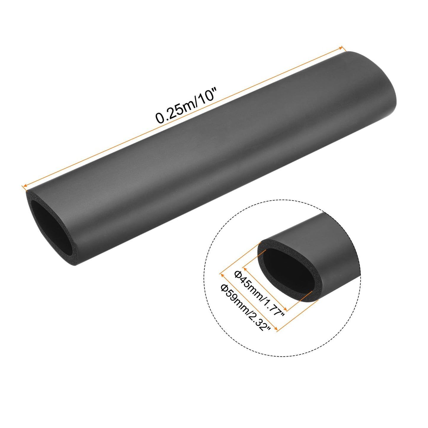 uxcell 2pcs 10" Pipe Insulation Tube 1-3/4 Inch(45mm) ID 59mm OD Foam Tubing for Handle Grip Support, Black