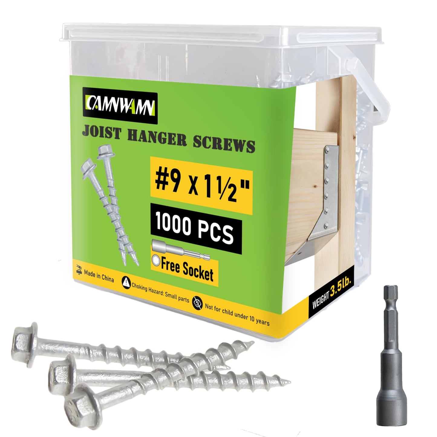 1000 pcs Connector Screws #9 x 1-1/2", Replace 9112R500 and 10D Nail, 1/4" Hex Drive Heavy-Duty Joist Hanger Screws for Decking,Framing Connections,1500 Hours Salt Spray Test, Mechanical Galvanized