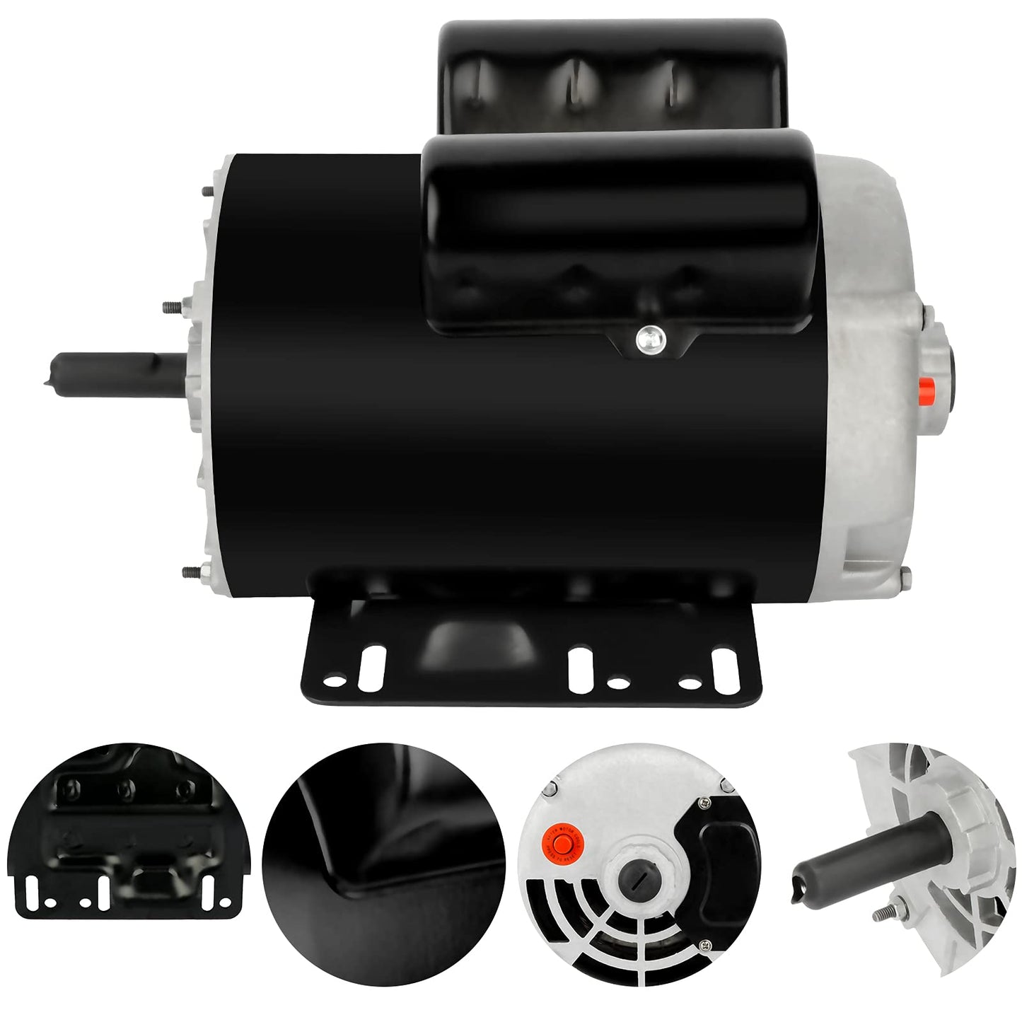 5 HP SPL Air Compressor Motor 3450RPM Single Phase Electric Motor 56 Frame 208-230V 5/8" Shaft Diameter ODP CCW Rolled Steel Shell