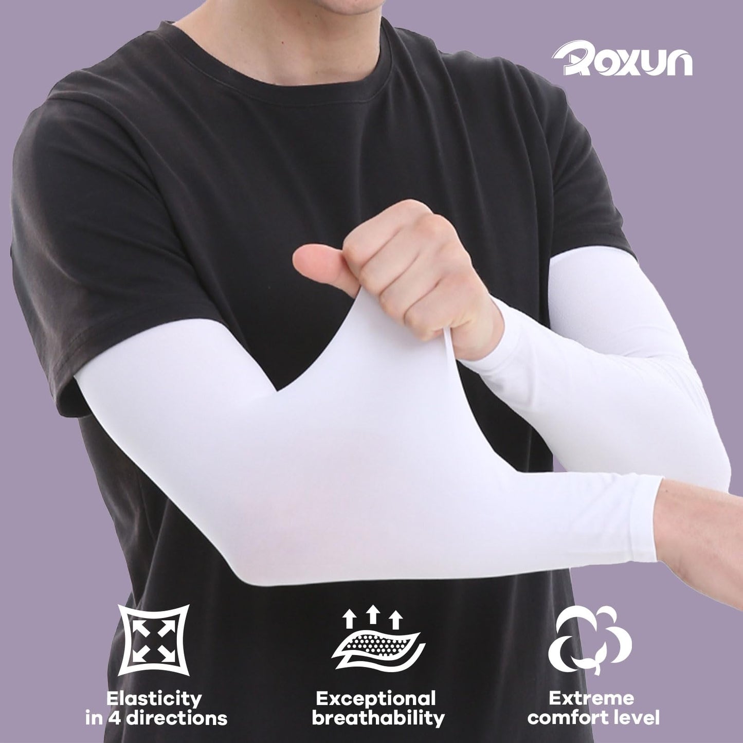 ROXUN 2 Pairs Arm Sleeves, Cooling UV Sun Protection Sports Compression for Men/Women Black+White