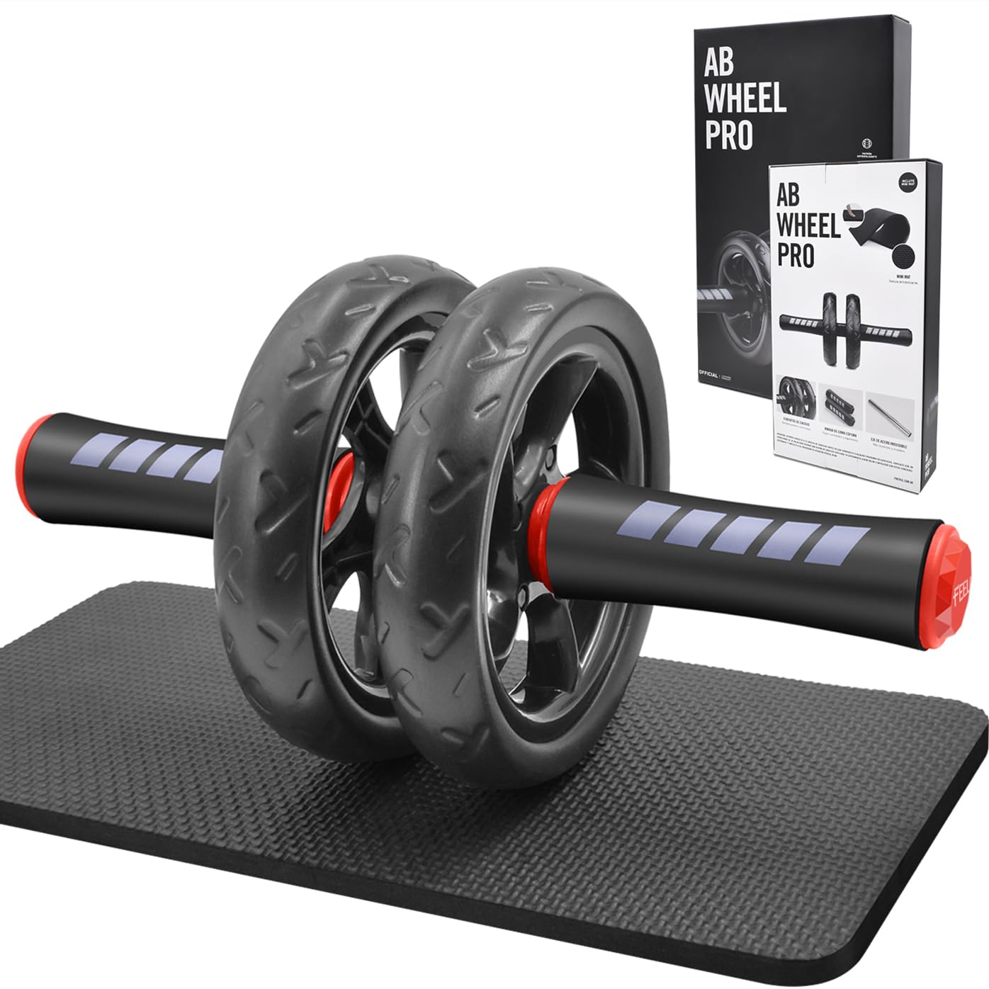 FEELCAT Convertible Ab Wheel Roller,Abs & Core Workout, Exercise Wheel with Knee Pad, Double Wheel Set with Dual Fitness Strength Training Modes at Gym or Home (Red Double Wheel)