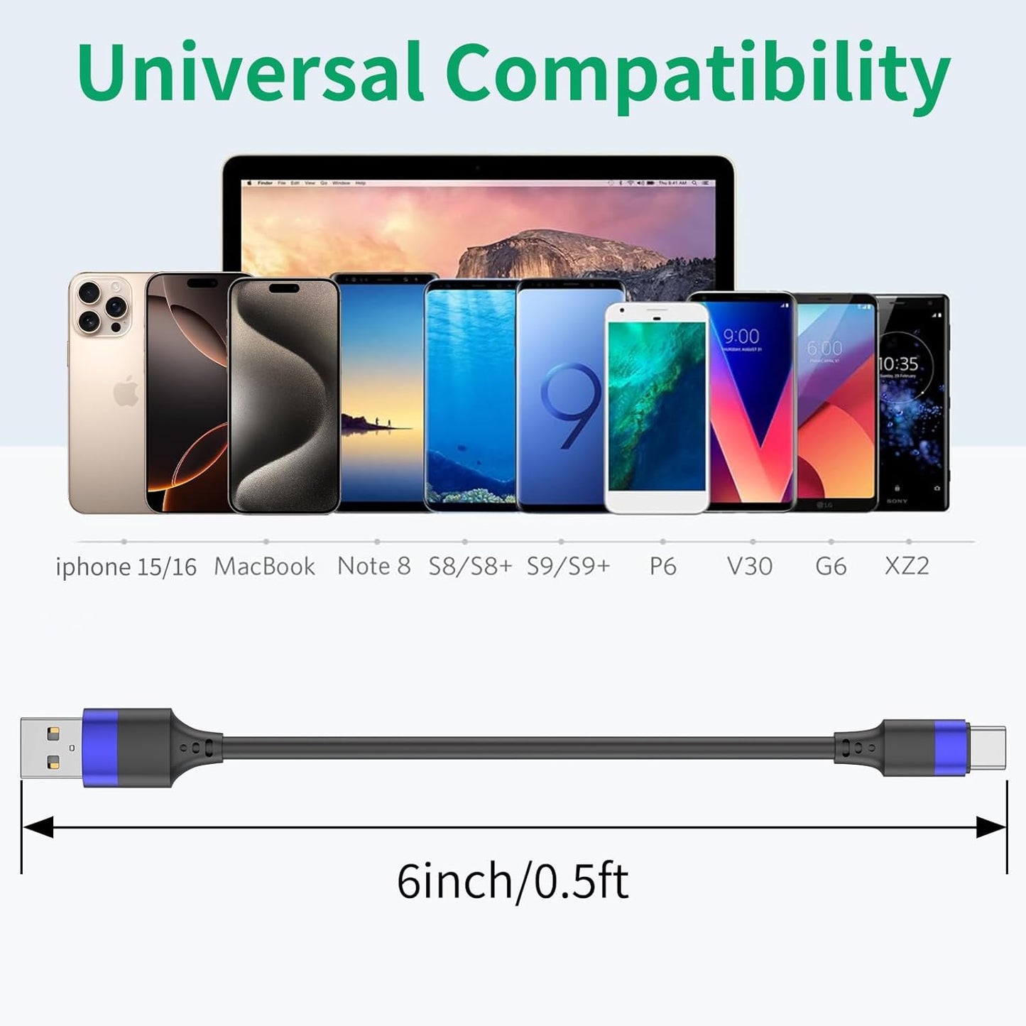 Bkduice 6 inch 10 Pack, Multipack 0.5ft 16 15 S24 S23 S20 S10 S9 20 10 9 Short USB C Cable Bulk Short USB A to USB C
