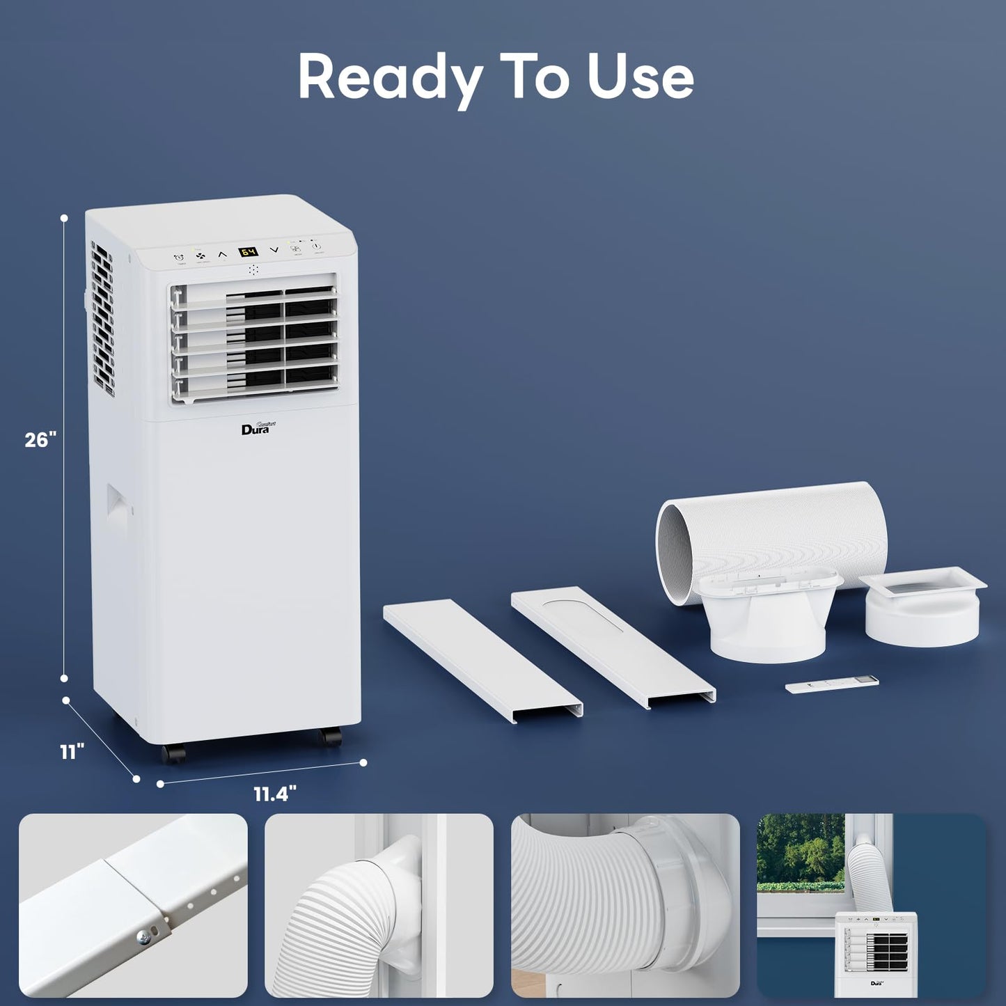 DuraComfort Portable Air Conditioners, 8,500 BTU(Ashrae) /5,100 BTU (SACC), Cooling,Dehumidifier,Fan Mode,Up to 350 Sq.Ft,Suitable for compact Rooms,White