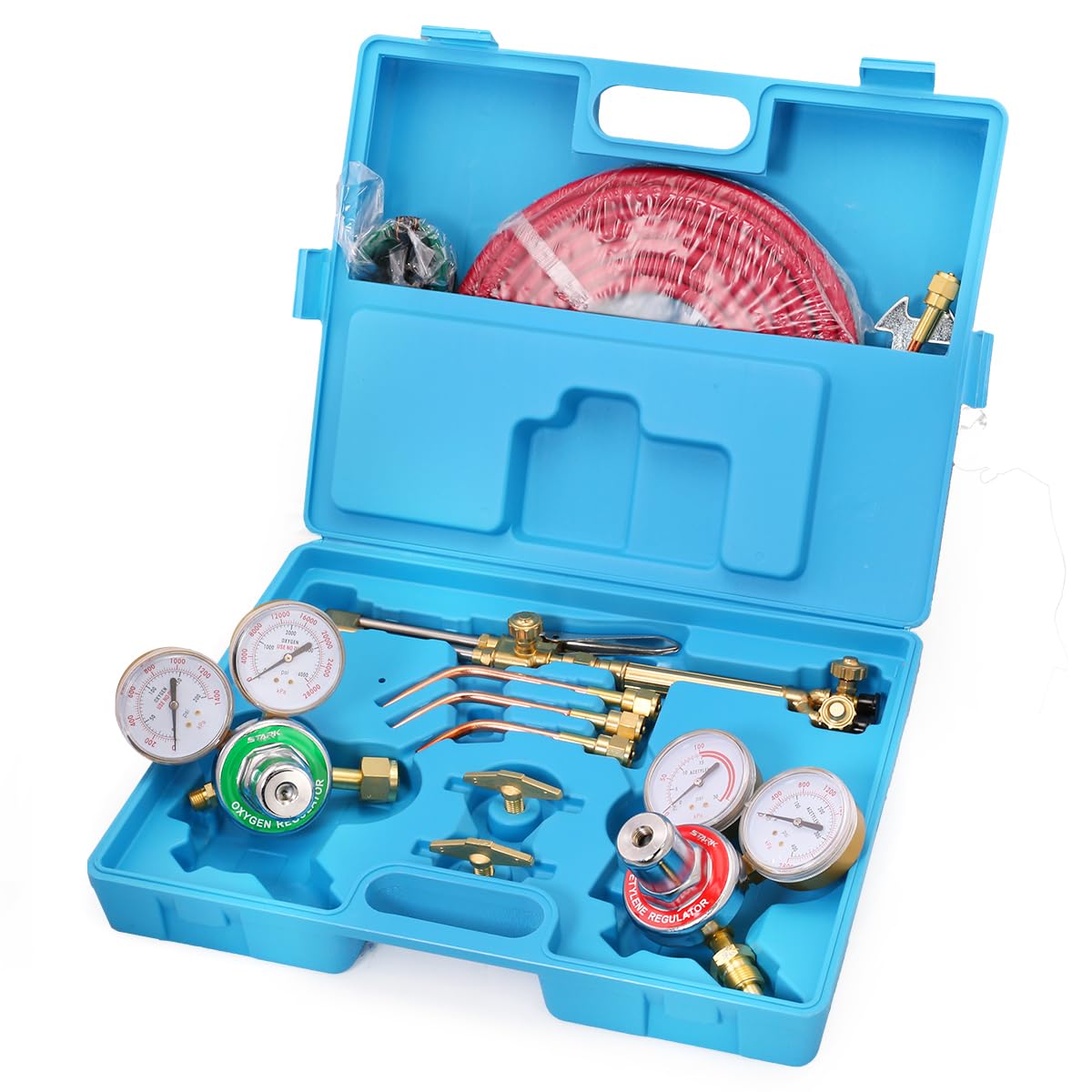Stark USA Portable Oxygen Acetylene Welder Include Nozzles Cutting Torch, Brazing Set, Gas Welding Kits Gauge, Regulators Set With 11.5' ft Hose, Carrying Case