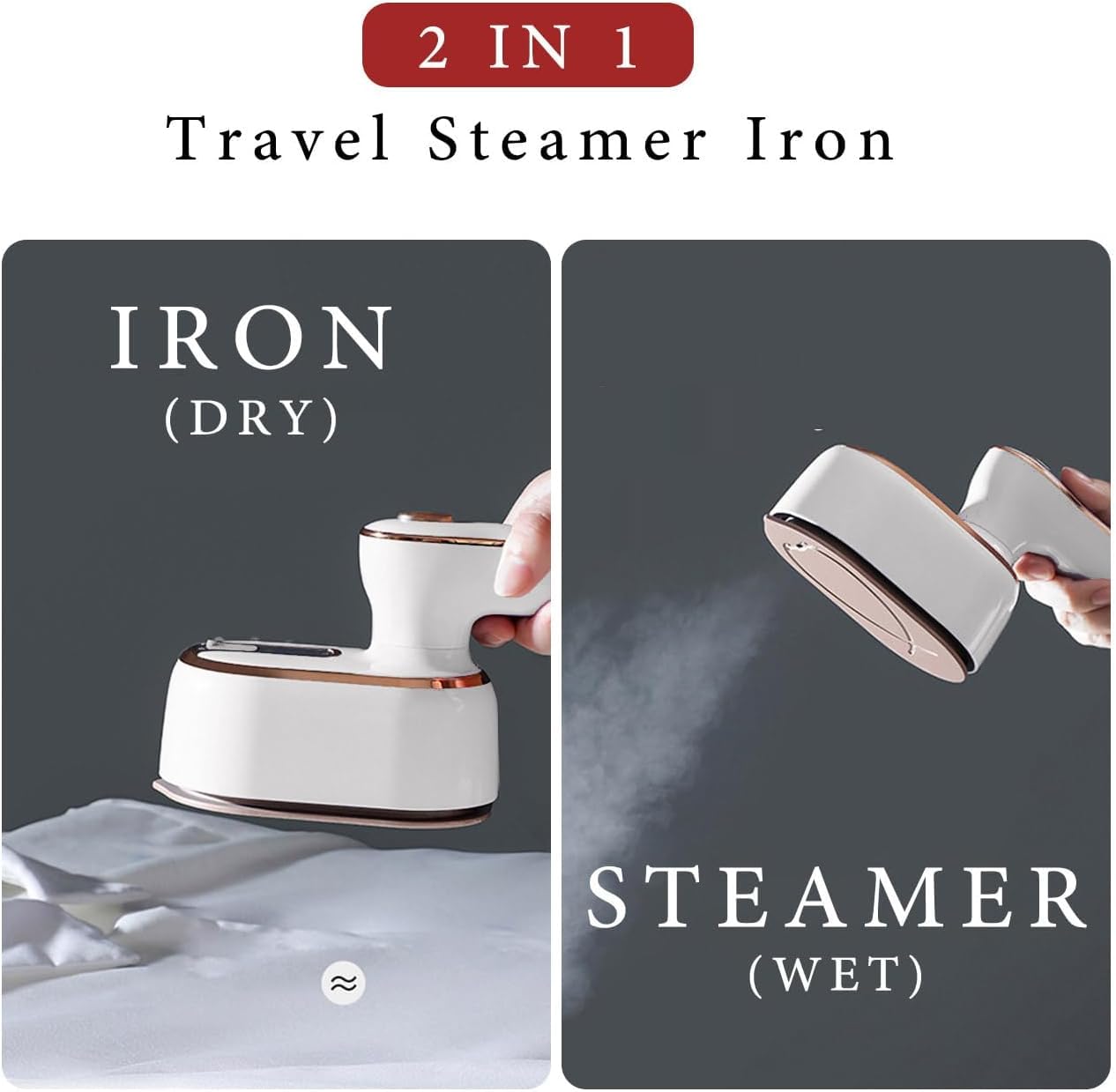 HFLYJPYW Mini Steam Iron for Clothes, Travel Steamer for Clothes Portable Steamer Travel Iron, Micro Steam Mini Handheld Support Dry And Wet Ironing for Home Travel (White)