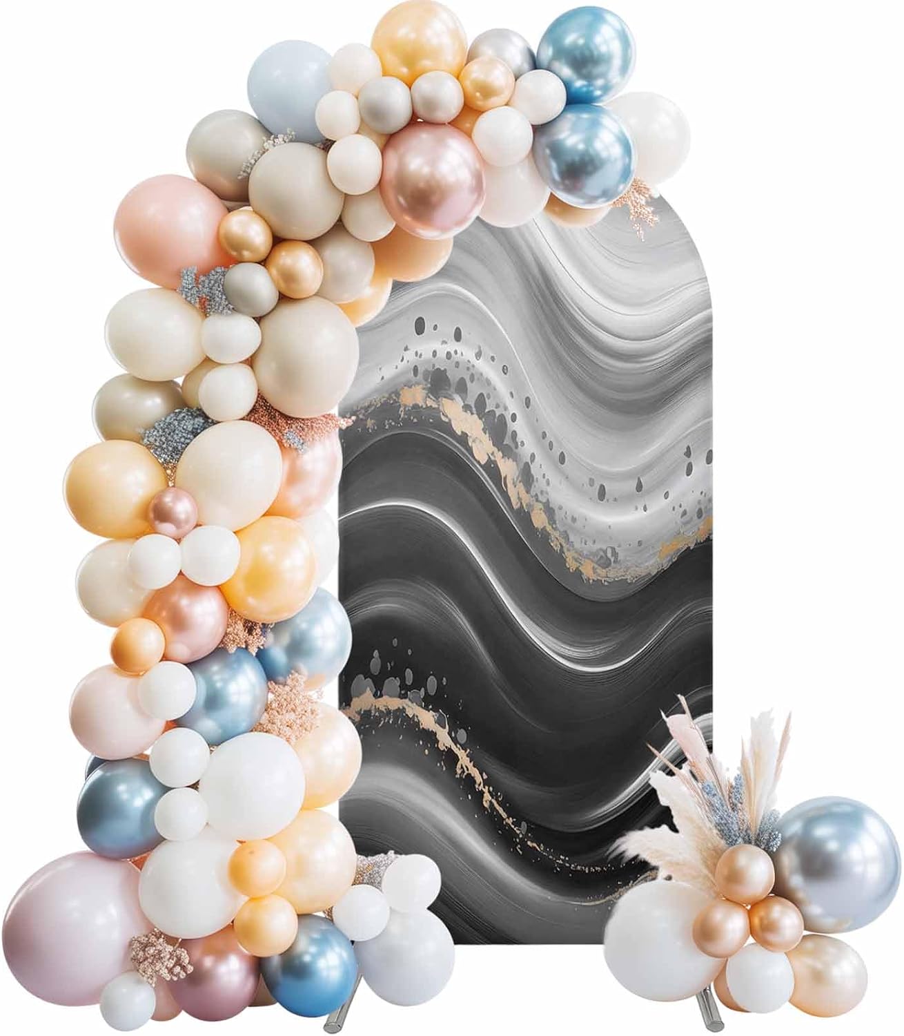 Jnbasdffb 7.2 Marble Wedding Arch Cover,Stretchy Spandex Arch Backdrop Stand Covers FT,Black Grey Oil Painting Gradient