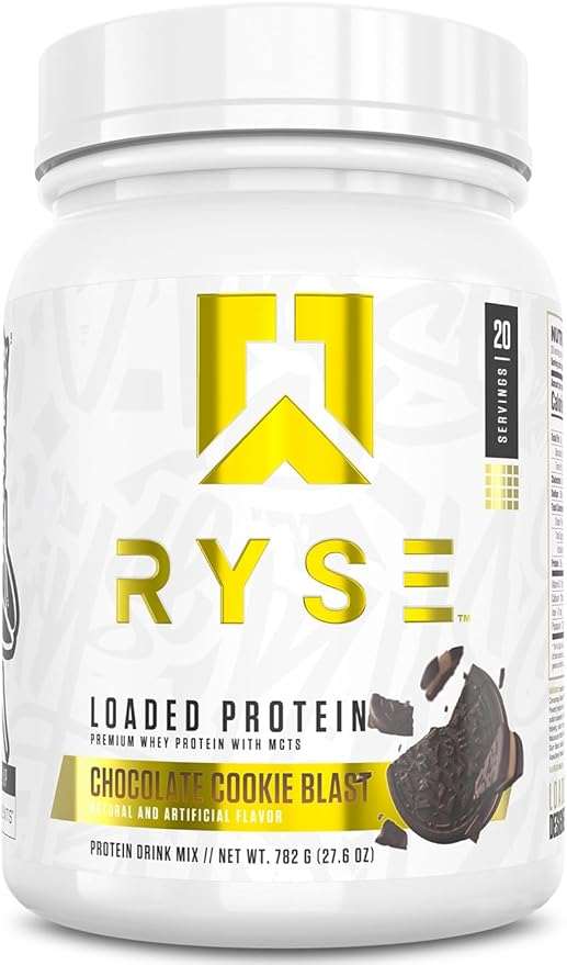 RYSE Loaded Protein Powder - Chocolate Cookie Blast - 25g Whey Protein Isolate & Concentrate with Prebiotic Fiber & MCTs - Low Carb, Low Sugar, Digestive-Friendly - 20 Servings / 1.5 lb Tub
