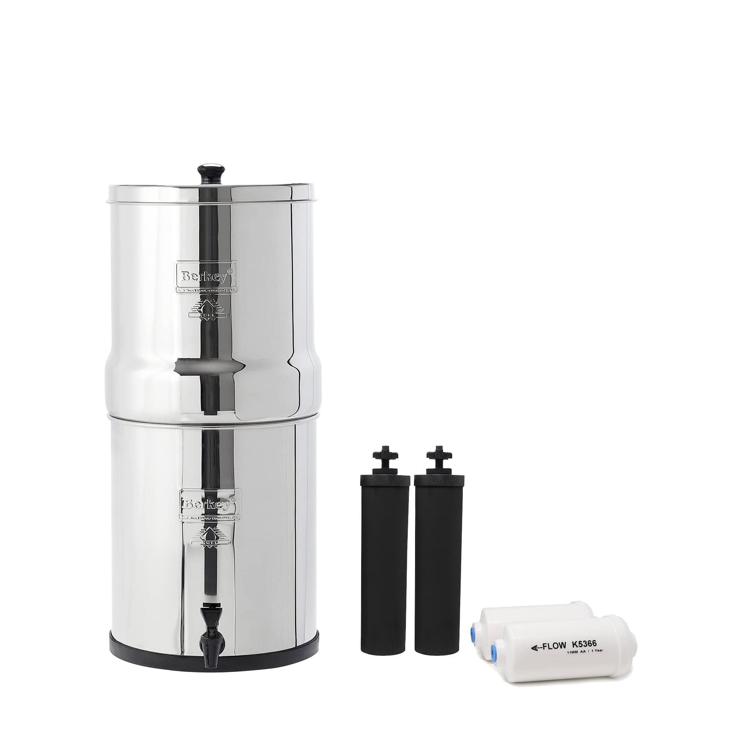 Big Berkey Gravity-Fed Water Filter System 2.25 Gallon with 2 Black Berkey Elements, 2 PF-2 Fluoride and Arsenic Reduction Elements