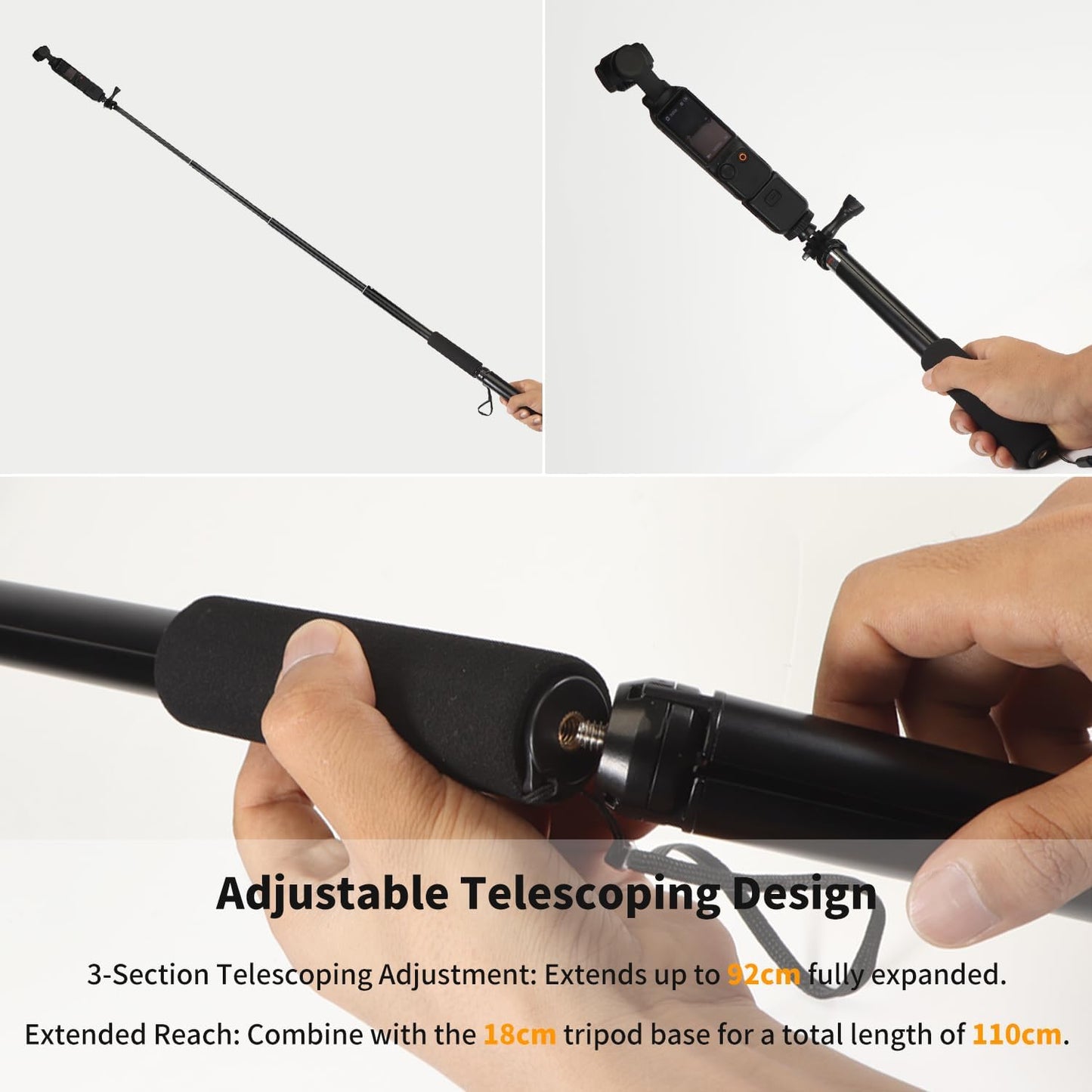 uconsmimo 36 inch 4/3 360, Retractable Selfie Stick+Tripod Mount for DJI Osmo Pocket & Osmo Extension Rod+Tripod