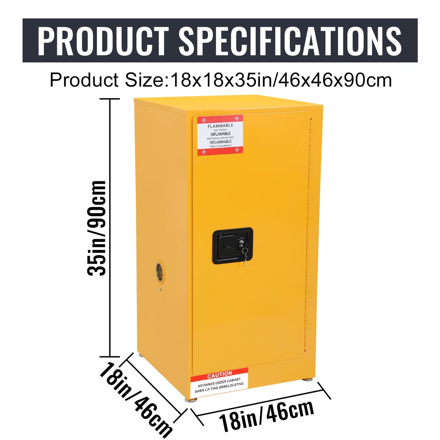 Migoda Flammable Storage Cabinet Galvanized Steel,18x18x35 Flammable Safety Cabinet,Explosion Proof Cabinet for Commercial Industrial and Home Use, Yellow