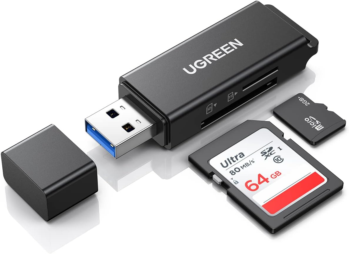 UGREEN 3.0 MMC, RS-MMC, SD Card Reader - Portable USB Dual Slot Flash Memory Card Adapter Hub for SDXC, SDHC, TF, Micro