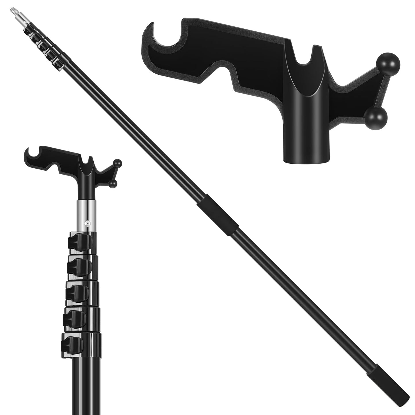 Leriton 7-36 ft Telescopic Extension Pole with Utility Hook, Multi-Purpose Aluminum Pole for Painting, Dusting and New Year Window Cleaning Christmas Lights Installation Without a Ladder (Black)
