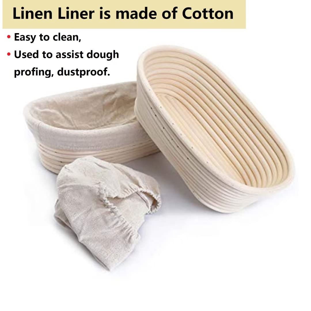 2 Pack 10 Inch Oval Bread Proofing Basket,Banneton Basket Bread Baking Bowl with Linen Liner Cloth, for Professional & Home Bakers Baking