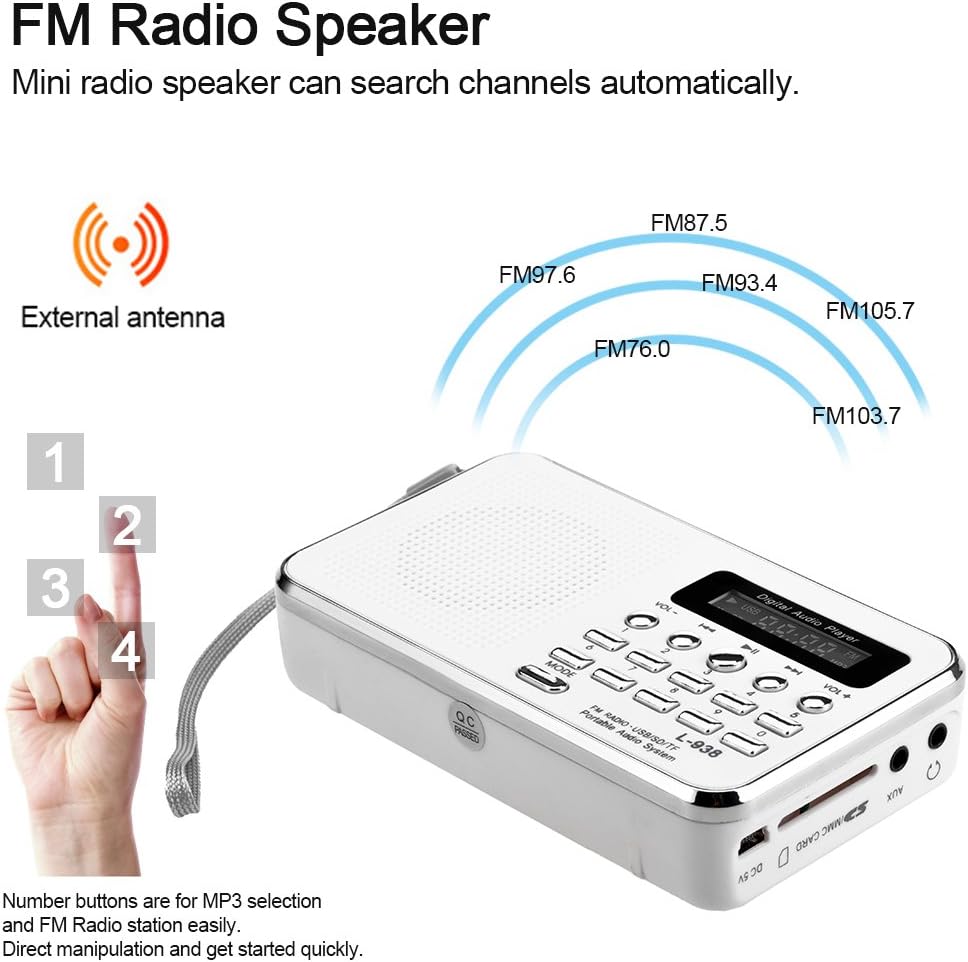 Docooler L-938 3W MP3 1.5 Inch MMC Mini FM Radio Digital Portable Stereo Speaker Audio Player High Fidelity Sound