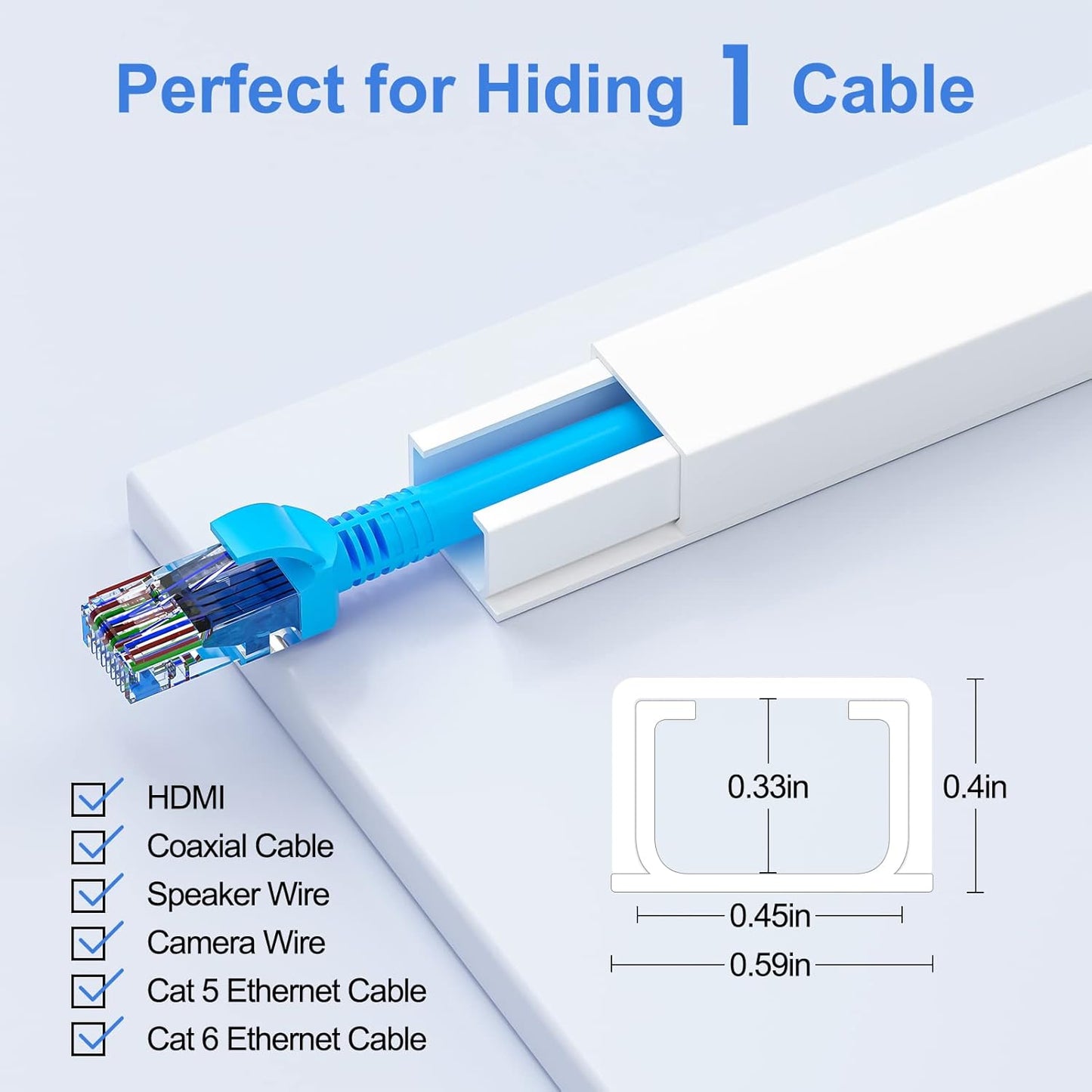 Yecaye 113in 2 W0.59in H0.4in, Cord Hider, One-Cord Cable Concealer, Cord Covers for Wires on Wall, Easy Install Cable