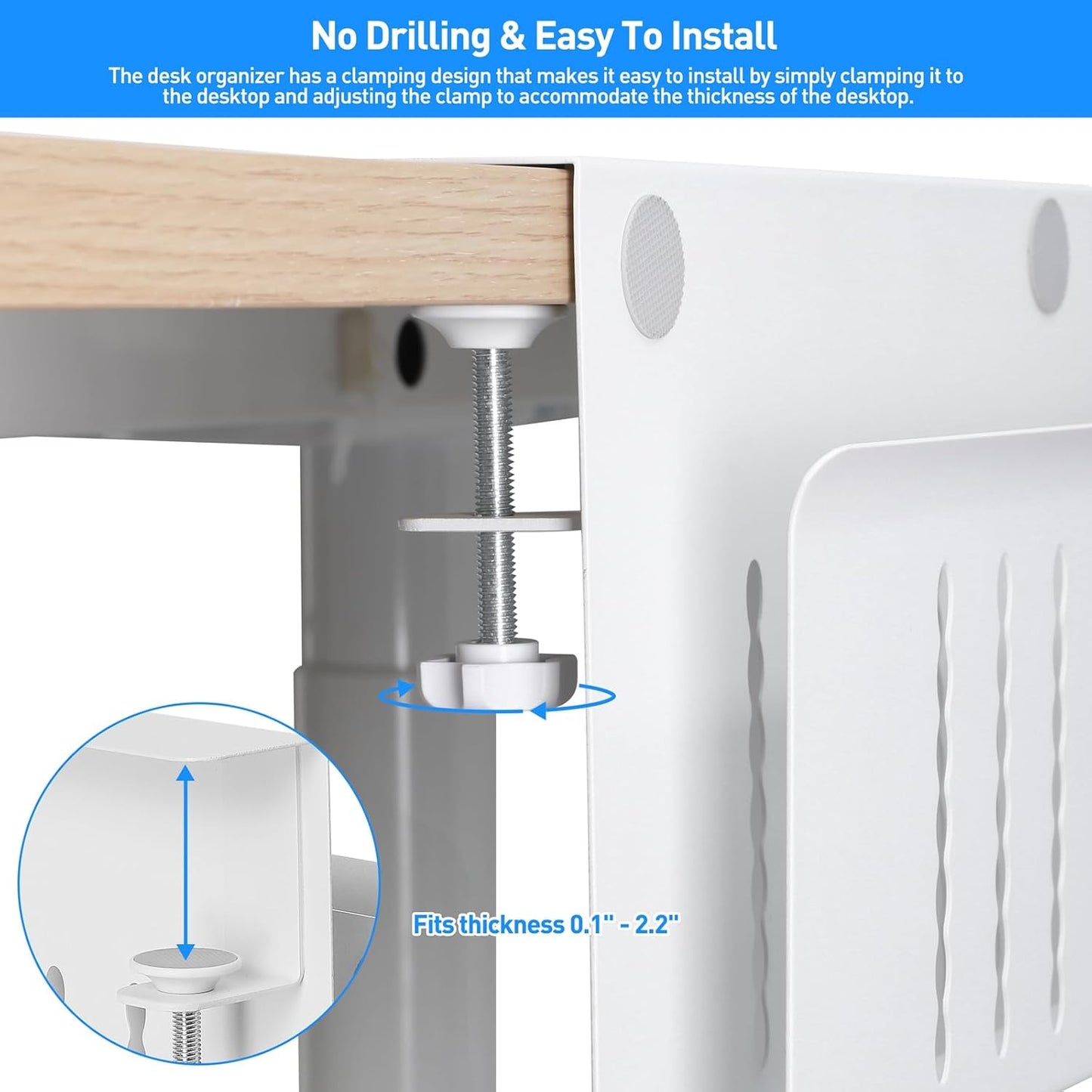 22 Lbs MAXECHO Desk Side Storage, Under Desk Laptop Mount, Table Side Hanging File Organizer, No Drill Clamp On Cable