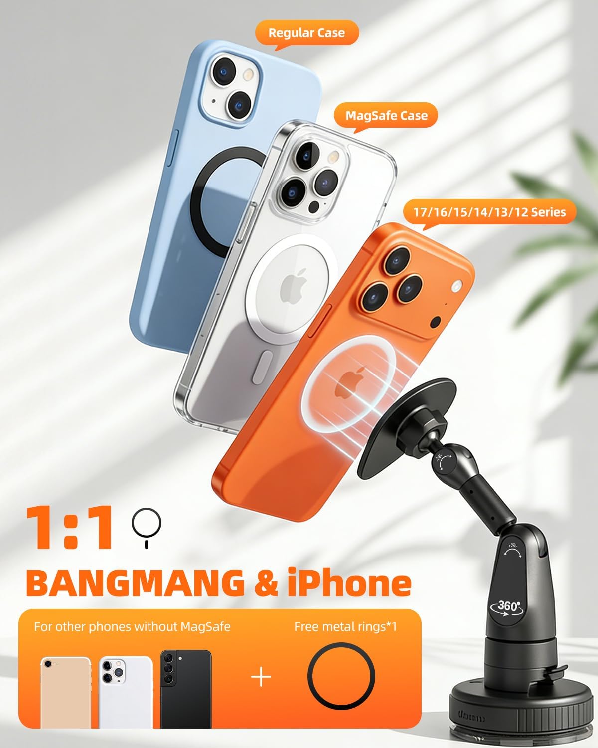 BANGMANG 2 1 17 16,15, 14, 13 12 in Magnetic Phone Holder Desk Mount, Cell Phone Clamp Clip for Pole Desk, Magnetic