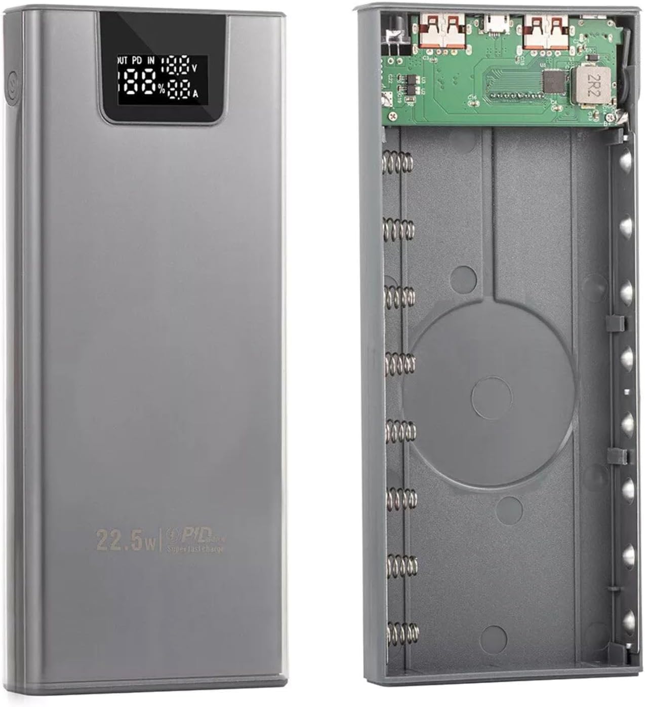 MOUDOAUER 8X 18650 Charging Bank Solder Free Kit, Plastic Power Bank Box DIY Charging Case Power Display Free Welding