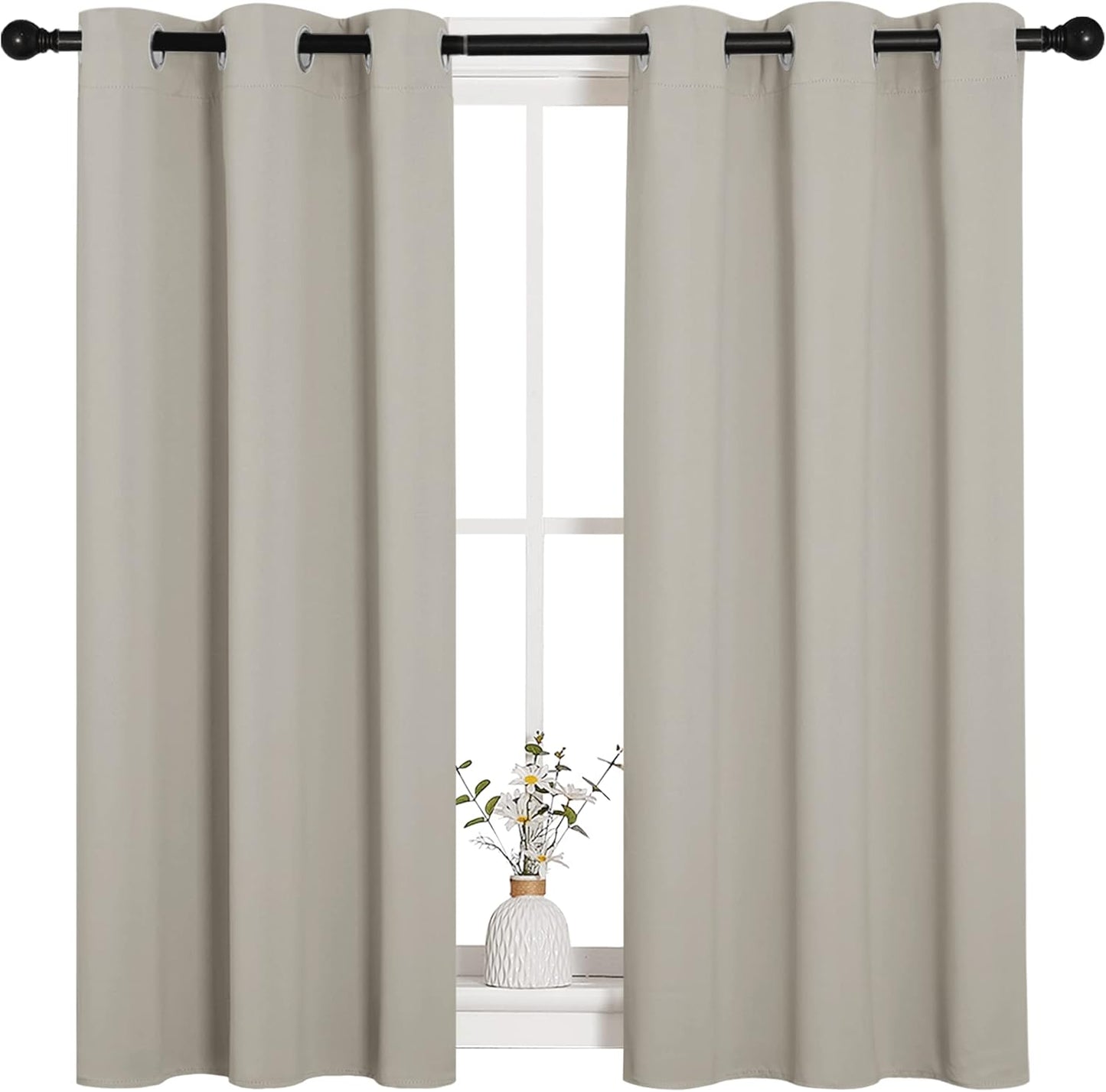 NICETOWN Room Darkening Short Curtain Panels - Thermal Insulated Grommet Drapes (Natural, 2 Panels, W34 x L45-Inch)