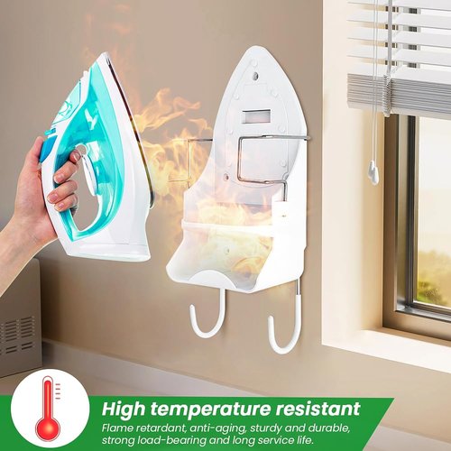 Iron Board Hanger Wall Mount Electric Iron Holder Ironing Board Holder Wall Mount Room Storage Iron and Ironing Board Storage Organizer Shelf with Removable Hooks