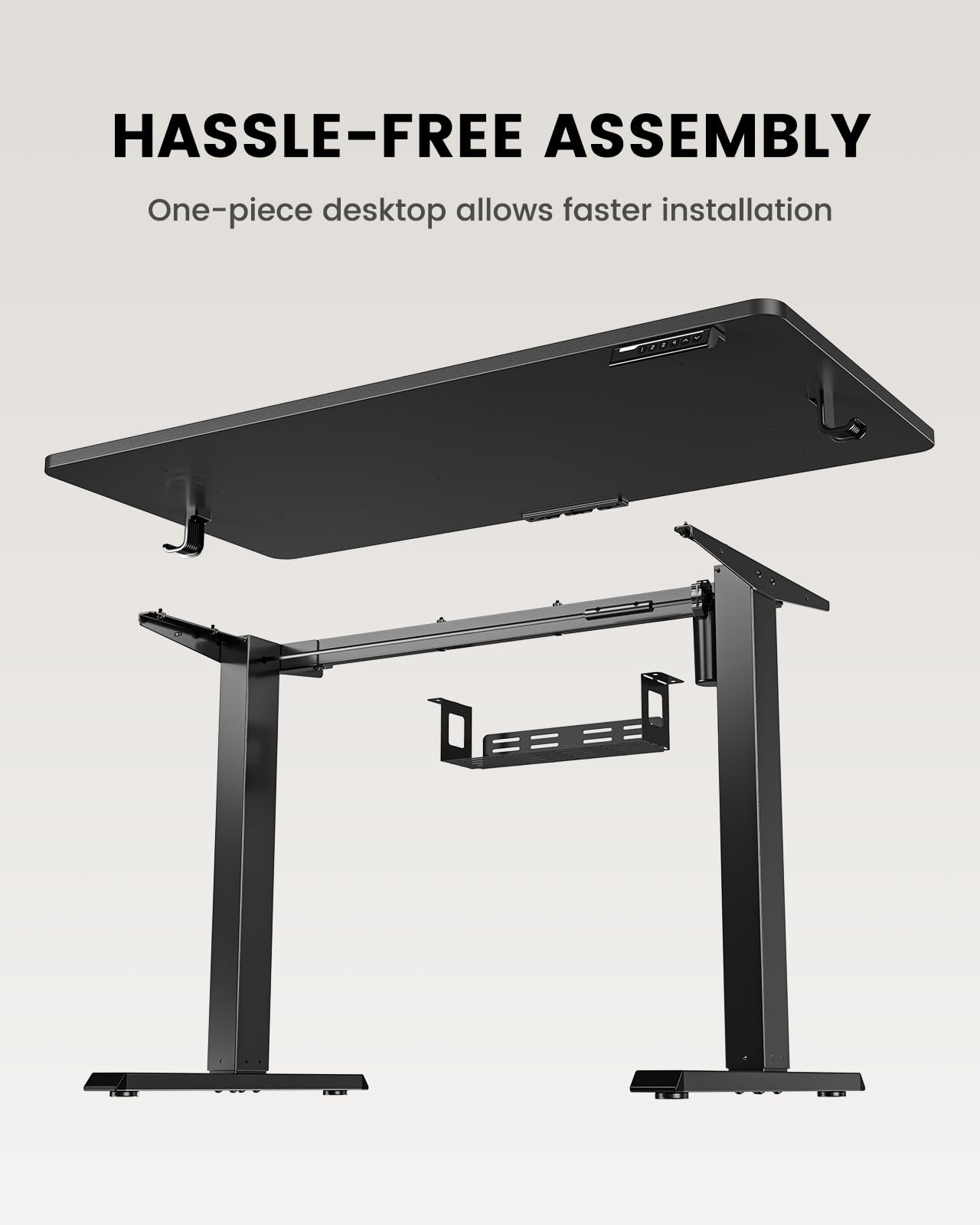 ErGear Whole Piece Standing Desk, Adjustable Stand Up Desk with Cable Management Tray, Electric Computer Workstation for Home Office, 48x24 inch, Black, EGESD64B