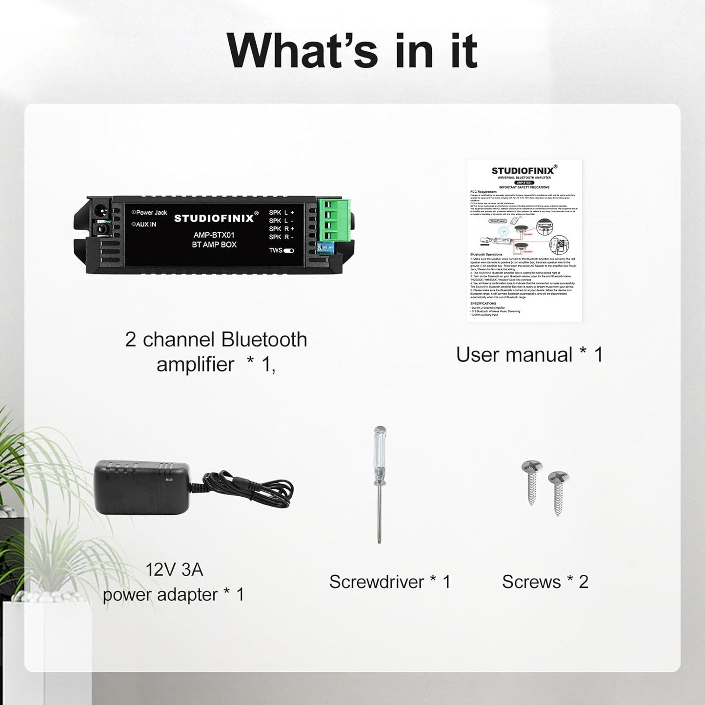 STUDIOFINIX 2-Channel 5.1 STUODIOFINIX Mini Bluetooth Amplifier for Passive Speakers with TWS,AUX,Replacement