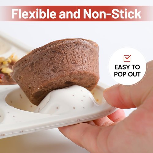 CAKETIME Silicone Muffin Pan - Nonstick 12-Cup Design with Metal Reinforced Frame | Easy to Move