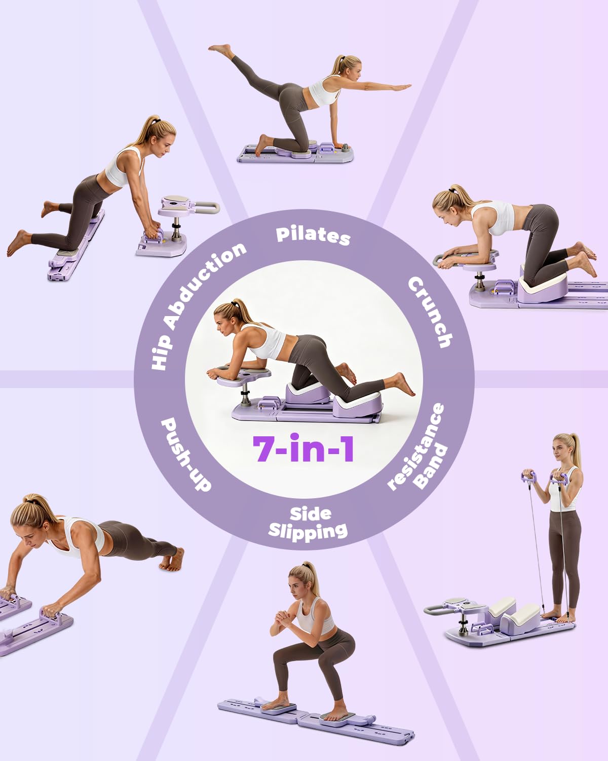 Pilates Reformer Board with Resistance Bands, Pilates Board Set for Full Body Workout Home Fitness Equipment Ab Machine for Women