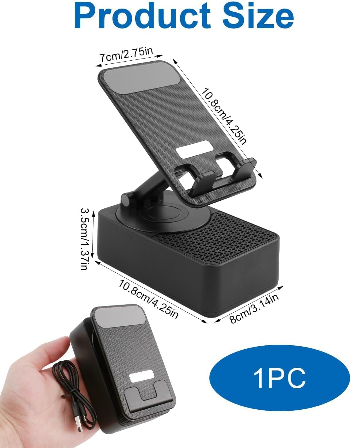 YUEWEESER 3-in-1 360 Cell Phone Stand Foldable with Induction Speaker & Atmosphere Light, Rotation Audio Dock