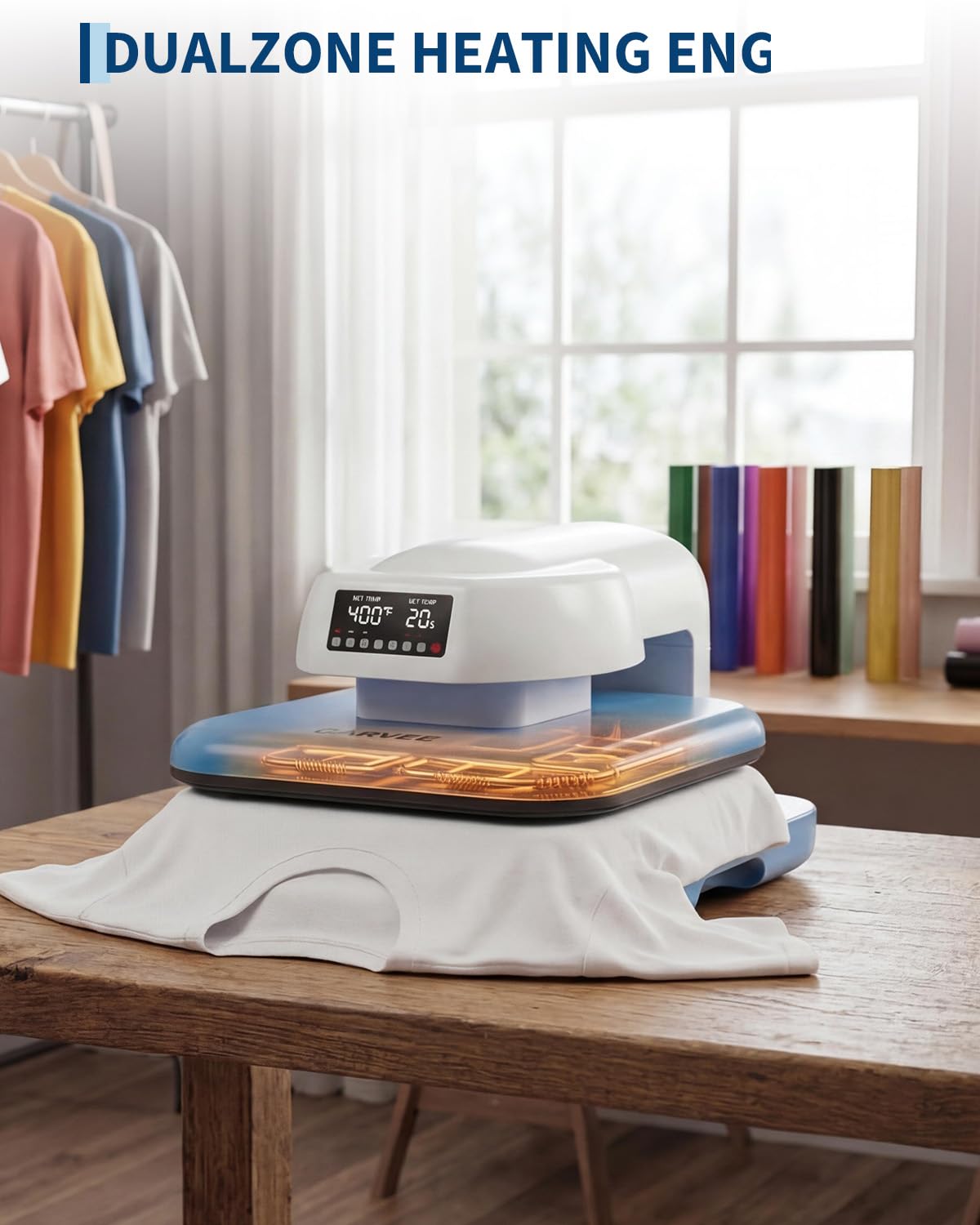 Auto Heat Press Machine 15x15 T Shirts Smart Press Machine with Auto Release and Adjustable Pressure, Digital Display, Rapid Heating, for Sublimation, Vinyl, Heat Transfer Projects, Blue